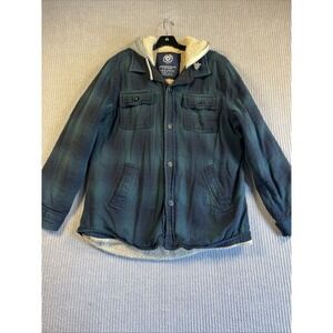 American Eagle Flannel Jacket Men's XL Sherpa Lined Shacket Hooded Blue & Green